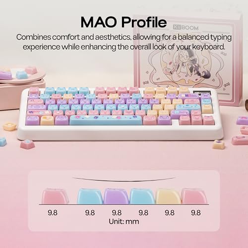 Image of KiiBOOM Cute Cat Keycaps Set, Mao Profile, Cat Shape | PC Keycap for MX Switch Mechanical Keyboard, Compatible with 60%, 65%, 75%, TKL, 96%, Full-Sized Layout (Meow Pudding)