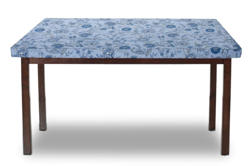 Image of The Furnishing Tree Elastic Cotton Rectangular Dining Table Cover 36x63 in Inches Floral Navy Blue