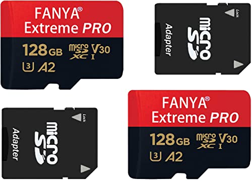 Carte Micro SD 128 Go Lot de 2, Carte Mémoire microSDXC + Adaptateur SD, microSD Vitesse de Lecture Allant jusqu'à 90 Mo/s, A2, U3, C10, V30, Full HD et 4K UHD, Carte TF pour Smartphones,caméras etc