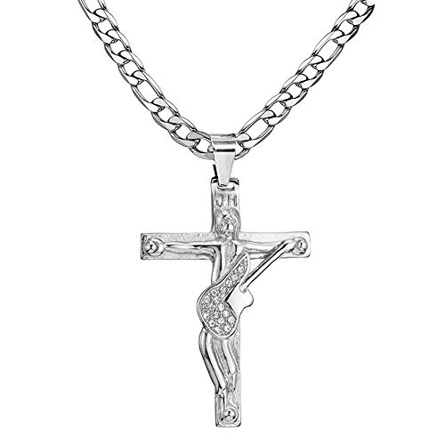 AFSTALR Croix Johnny Hallyday Guitare Pendentif Collier Femme Chaîne Acier Inoxydable Argenté