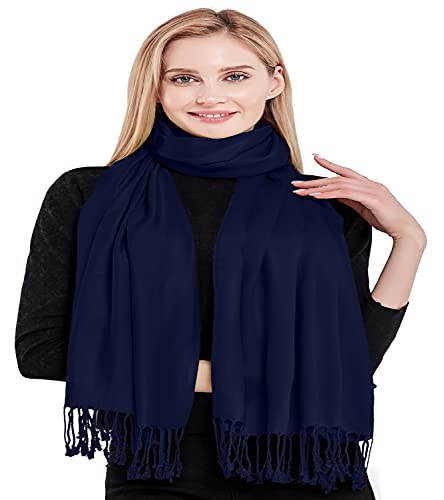 CJ Apparel Dark Blue Navy Blue Solid Color Design Nepalese Shawl Seconds Scarf Wrap Stole Throw Head Wrap Pashmina Hand Made in Nepal New4