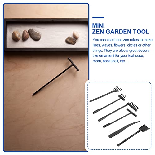 NUOBESTY 6Pcs Zen Garden Rake Set, Mini Black Sand Rakes Zen Garden Accessories Feng Shui Gardening Supplies for Desk Sand Tray, Tabletop Patterns, Office Desk Decor