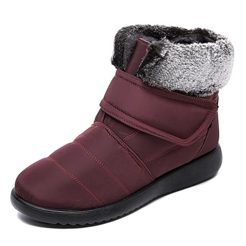 HAJINK Snow Boots for Women Platform Plush Waterproof Soft Keep Warm Hook and Loop Closure Casual Winter Shoes(Red,4.5)