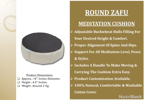 Image of Buckwheat ZAFU Meditation Cushion Filled with Buckwheat Hulls (Round - Cream & Grey)