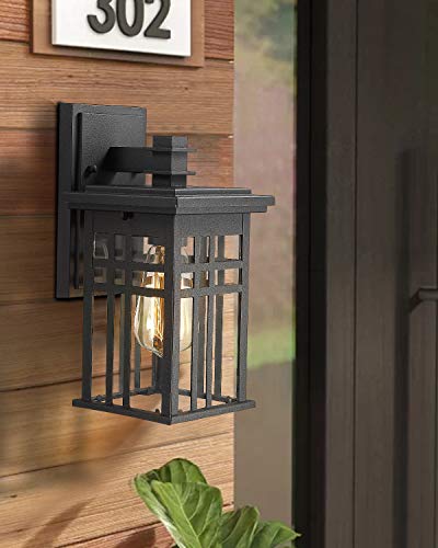 Image of zeyu 12-Inch Outdoor Wall Lantern, Black Aluminum, Clear Glass, 20068B1