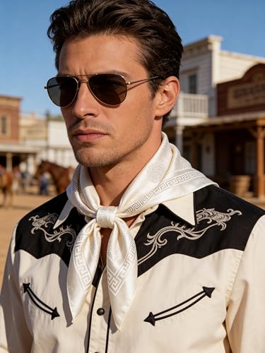 Image of 35 inch Men's Large Square Jacquard Scarf - Cowboy Wild Rugged Style, With Gift Packed