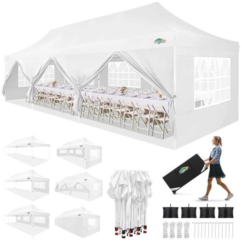 Image of COBIZI 10x30 Pop up Canopy Tent for Parties, Roller Bag,8 Walls,4 Sandbags