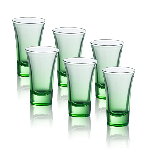 M&N HOME Ombre Green Shot Glass Set, 2 Oz Set of 6 Colored Shot Glasses, Whiskey Glasses, Tequila Shot Glasses, Cocktail Glasses, Round Shot Glasses for Vodka, Spirits & Liquor (Gradient Green Set)