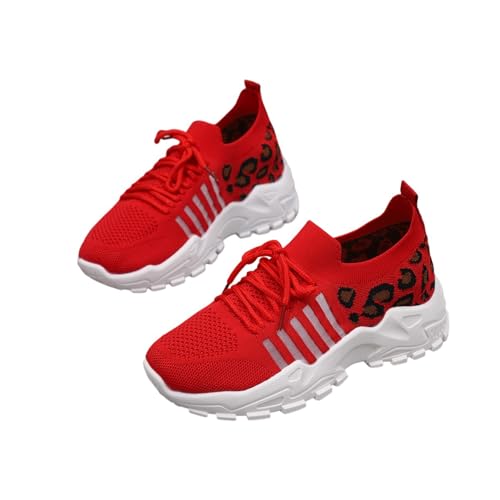 Women Trainers Sports Running Shoes Platform Lace Up Walking Shoe Knit Mesh Breathable Sneakers Leopard Print Jogging Shoes