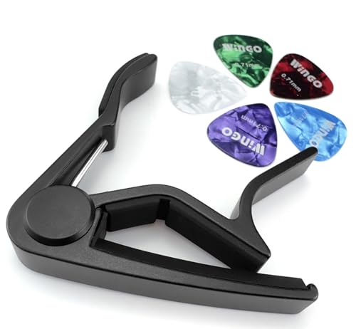 Image of WINGO Guitar Capo for Acoustic and Electric Guitars with 5 Picks for Free, Black.