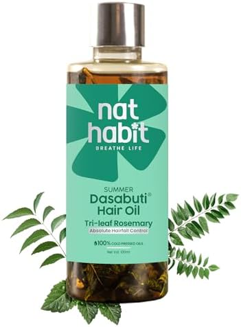 Nat Habit Tri-Leaf Rosemary Hair Oil For Men & Women Hairfall Reduction, Suitable For All Hair Types, No Paraffin, Mineral Oil, Preservatives & Chemicals, 100ml