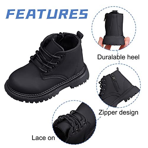Toddler Boys Casual Boot Kid Girls Faux Leather Casual Work Boots Unisex Children Lightweight Waterproof Non Slip Sole Zipper Lace Up Boots for Spring Fall by FEOYA - Image 4