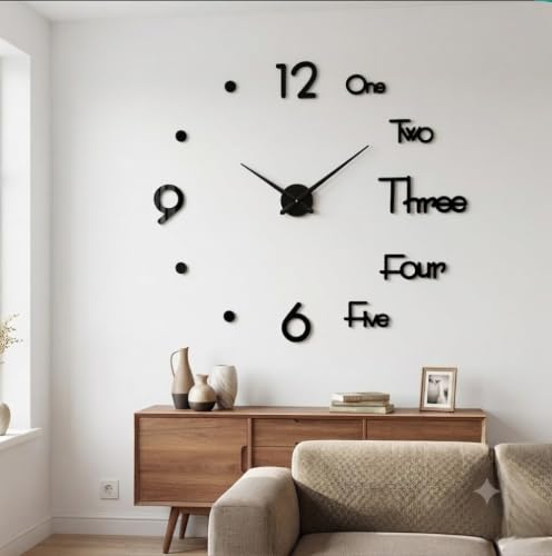 Image of RAPAL Frameless DIY Wall Sticker Clock (55 x 55 cm) - Decorative 3D Number Stickers for Living Room and Bedroom (D3)