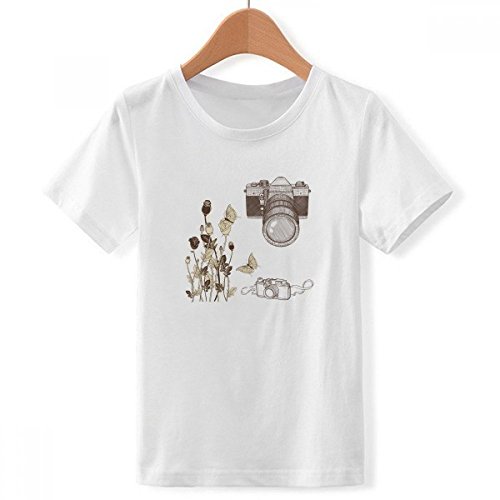 T-Shirt Blanc Garçon Caméra Rose Papillon Idéal pour l'École