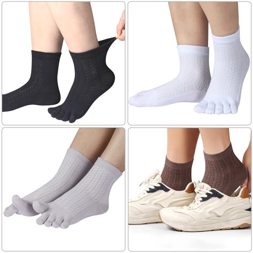 Image of Meaiguo Womens Toe Socks Cotton Five Finger Ankle Socks with Toes Separated for Running Athletic 4 Pairs