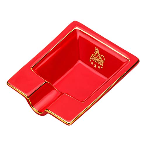 JYPHM Ashtray Cigar Ashtray for Men Luxury Ceramic Cigar Ashtray Outdoor Patio Cigar Travel Ashtray for Home and Outdoor Use Red 12.7x9.5cm(5x3.7 inch)