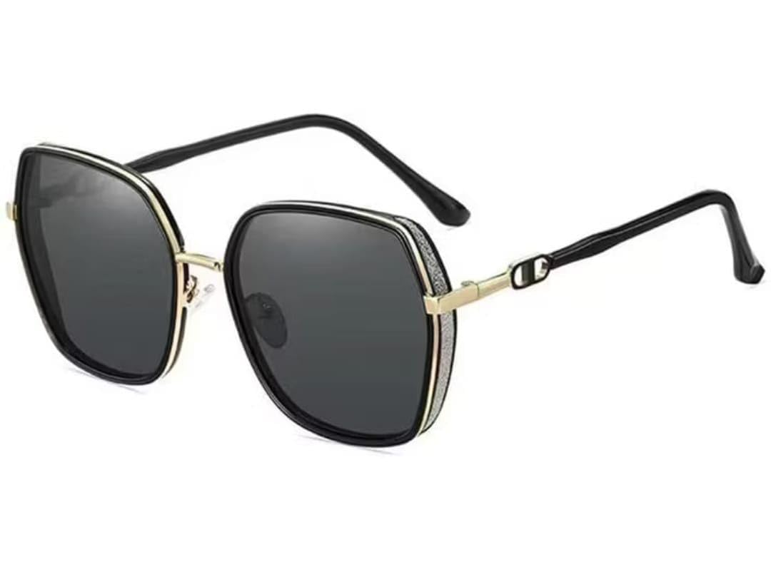 discount optical plus Oversized Square Sunglasses for Women, Black Gradient Lenses, Gold Metal Frame, UV Protection-picture-45