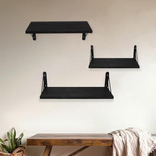 Estantería de pared de madera negra con diseño de repisas premium 4