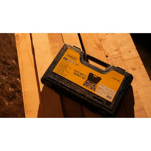 Image of STANLEY STMT79054 24-PIECE Hex Socket Set 1 /2 inch Drive With Ratchet, Comes in a Case, Chrome Vanadium Steel, Professional Tool Kit for Automotive, Plumbing, Garage & Home Repairs