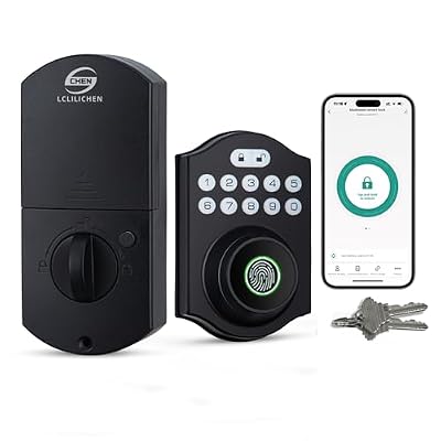 CHEN LCLILICHEN Smart Fingerprint Door Lock, Keyless Entry Deadbolt with Electronic Keypad, Bluetooth App Control, One Time Code, IP65 Weatherproof, for Front Door/Home/Office (Matte Black)