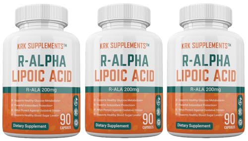 KRK SUPPLEMENTS 3 Bottles R-ALA R-Alpha Lipoic Acid 200mg 270 Total Capsules