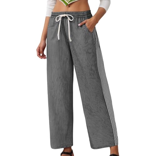 Pantalon de loisirs femme au design court rayé coupe décontractée et fluide