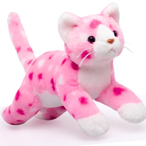 Bearington Valentine Kitty Pink Heart Print Cat Plush – Soft 9” Stuffed Animal Toy, Cute Huggable Gift for Valentine’s Day, Kids & Cat Lovers, Adorable Collectible Plushies Home Décor