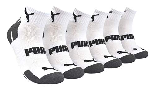 Puma Men's 6 Pack Quarter Crew Training Socks White/Grey, Sock Size 10-13 P114385-117