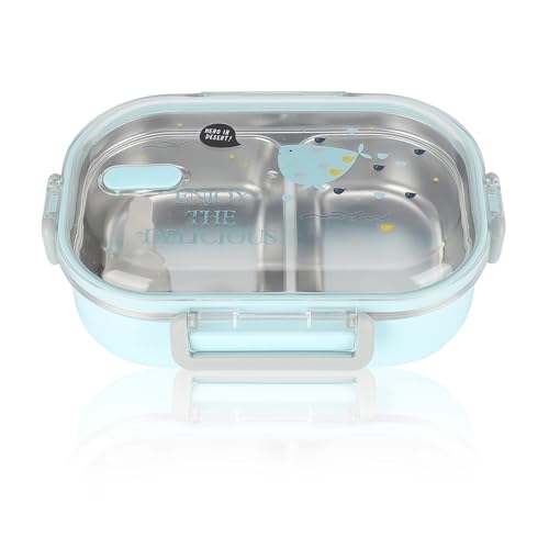 Fiambrera Bento, Fiambrera Aislante Térmica de 710ml con 2 Compartimentos Herméticos, Contenedor de Almuerzo Portátil para Niños y Adultos, Almacenamiento de Alimentos Calientes y Fríos, Azul