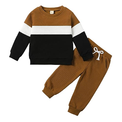 Image of Kid Toddler Boy Clothes Color Block Sweatshirt and Casual Pants 2Pcs Boys Fall Winter Outfits 1-5T