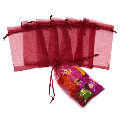 Image of Dealglad 100pcs Drawstring Organza Jewelry Candy Pouch Party Wedding Favor Gift Bags (4x6 inch, Wine)