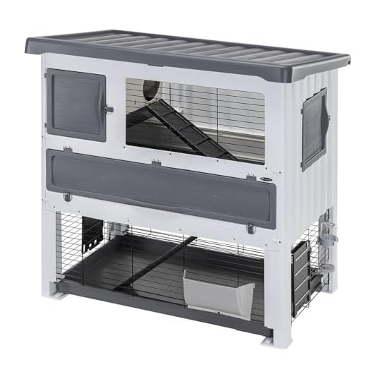 Ferplast Grand Lodge 120 plus Cage Clapier d'e x térieur, 2 Étages, Résine Thermoplastique Résistante, Accessoires Inclus pour Lapins, Cochons d'inde, 115,5 x 73 x 117 cm Gris
