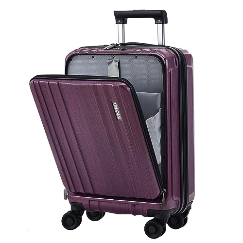 TydeCkare Carry on Luggage 21 Inch with Front Pocket for 15.6" Laptop, Lightweight ABS+PC Hardshell Suitcase with Dual Control, Aluminum Alloy Trolley, YKK Zipper, 4 Spinner Silent Wheels, Rose Red