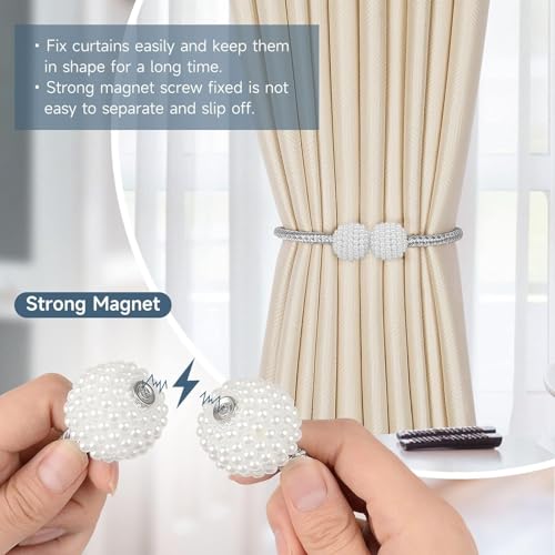 Image of INOVERA (LABEL) 8 Pieces Magnetic Curtain Tiebacks - Decorative Windows Curtain Tie Rope - Drapery Holdbacks for Home, Office (Grey)