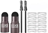 Set Of 2 Eyebrow Stamp Stencil Kit - 10PCS One Step Eyebrow Shaping Kit, 2 Brushes, Professional Brow Powder Waterproof Long-Lasting Professional Makeup (Medium Brown & Dark Brown -  EELHOE