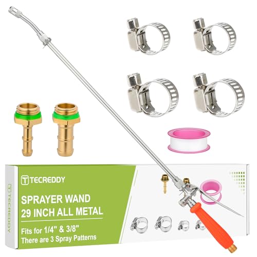 Tecreddy Sprayer Wand Replacement 29 Inch All Metal Pump Spray Wand Replacement for Tank Sprayer with Stainless Steel Tubes 1/4 3/8 Brass Barbs Joint Parts for Weed Lawn Plants Careing Watering