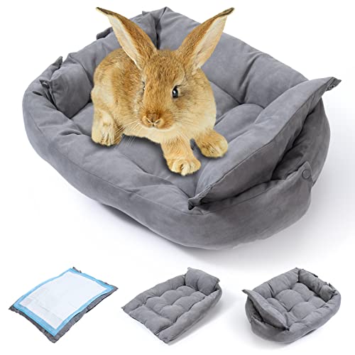 Pstardmoon Bunny Bed For Small Animals With 2 Pee Pad, Machine Washable Sleeping Rabbit Sofa Bed Bottom Breathable Soft Bunny Bed For Cats Kittens Rabbits Bunny Guinea Pigs Kitty (Grey, Style 1) #TOP15