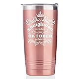 Onebttl Lustige Geburtstagsgeschenk Für Frauen, Freundin, Schwester, Mütter, Tochter, Tante - Thermobecher 590 ml, Kaffeebecher mit Deckel, Roségold, Königinnen Werden im Oktober Geboren