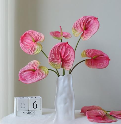 Xshelley 6 PCS 24inch Artificial Anthurium Lily Flowers Home Decor Bouquet and Green Leaf for Wedding Festival Party Hotel Decor Flower Bouquet Accessories (Pink)
