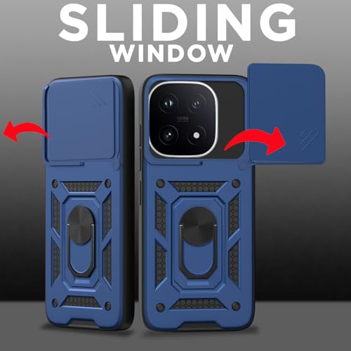Image of Pikkme Back Cover for iQOO 15 5G | 360 Protection Case | Sliding Camera Shield Cover & Ring Holder Stand D10 Tough Armor Bumper Case (Blue)