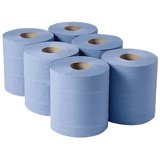 DSTOCK60 - Lot de 6 rouleaux à dévidage central - Bleu - 450 formats - Idéal pour une utilisation dans la restauration - Double épaisseur