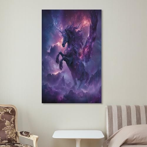 Póster impreso de unicornio EUUMKOO, decoración de pared para sala de estar y cielo estrellado 7