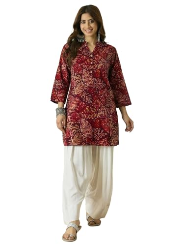 Image of ANNI Designer Co-ord Set Women Viscose Printed | Kurti Set Woman | Farshi Salwar 2 Piece Outfit | Mandarin Collar 3 /4 Sleeve Regular Fit Ethnic Wear Ladies Dress Stylish Traditional Clothing