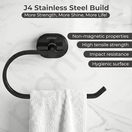 Image of Plantex J4 Stainless Steel Towel Hanger for Wash Basin /Hand Towel Hanger /Napkin Holder for Wash Basin /Bathroom Accessories (PVD Black Finish) Onix