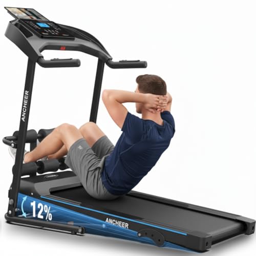 Image of Treadmill with Incline & Sit Up Bench, Smart Treadmills for Home with Body Fat Measurement & Heart Rate Sensor,3.5HP Foldable Heavy Duty Treadmill 350 LB Capacity ANCHEER Walking Pad