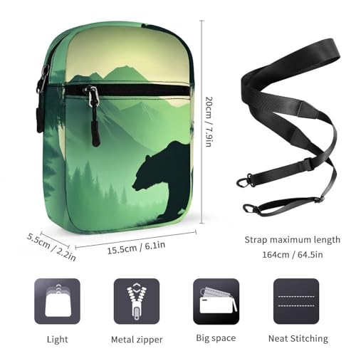 Bear in Misty Mountain Forests Women's Cute Small Mini Crossbody Bag Top Zip Sling Square Shoulder Bags2