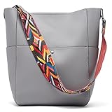 BROMEN Women Handbag Designer Vegan Leather Hobo Handbags Shoulder Bucket Crossbody Purse Grey
