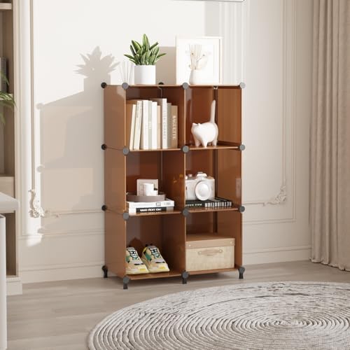 Image of AWTATOS Cube Storage Organizer, Storage Cubes Shelves Bookshelf, 6 Cube Closet Organizers and Storage, DIY Stackable Plastic Clothes Organizer Shelving for Bedroom, Home, Cocoa Brown