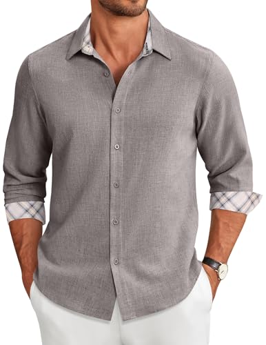 COOFANDY Mens Untucked Shirts Long Sleeve Button Down Shirt Casual Fashion Wedding Shirts Light Grey
