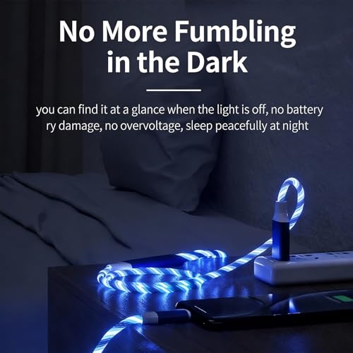 Image of AYI 3 in 1 USB Charging Cable 1m, Blue Dynamic Flowing Light Effect, Flexible PVC Tangle-Free Design, Smart Chip with Trickle Charging & Low Power Consumption, Data Sync Cord for Most Mobile Devices.